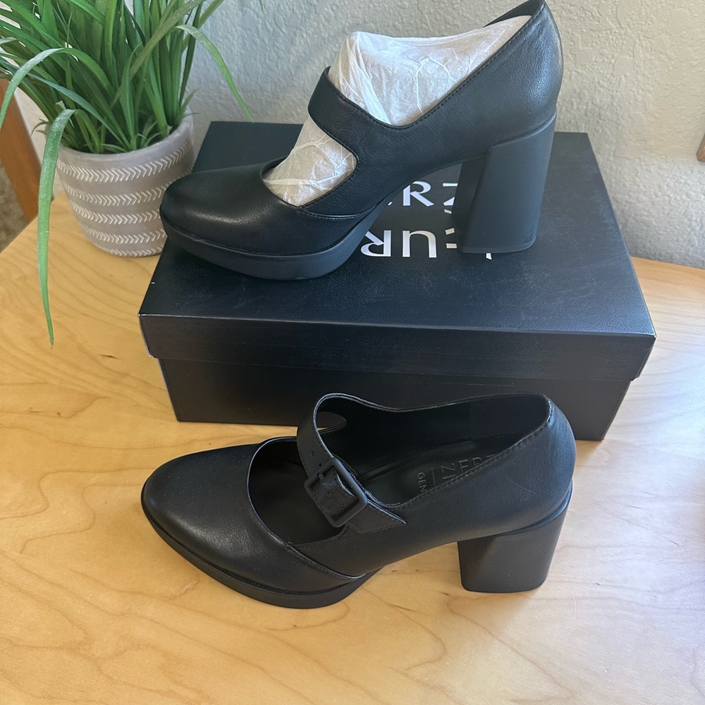 Black Mary Jane Block Heel Shoes